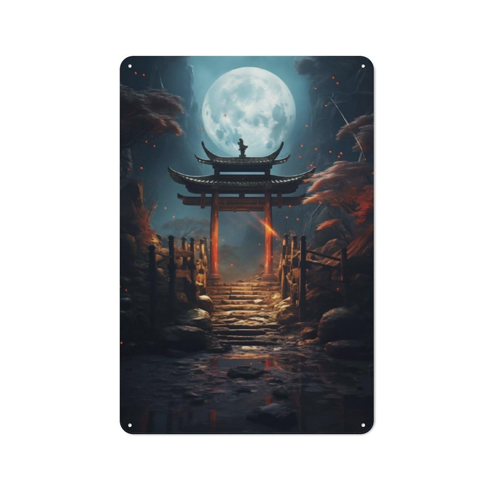 Junmoney Beautiful Torri Gate Moon Tin Wall Plaque 30X20cm With For Garage Or Workshop, For Vintage Wall Decor Fans, For Kitchen And Home Bar Decor