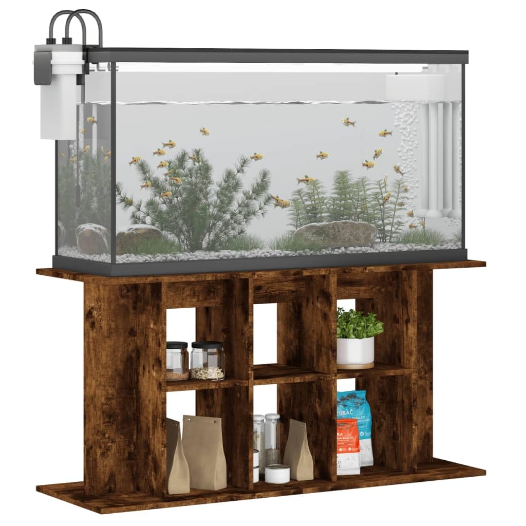 Supporto per acquario, rovere affumicato, 120 x 40 x 60 cm, in legno di ingegneria, mobile per acquario con scomparti, supporto per serbatoio di rettili, armadio portaoggetti per soggiorno