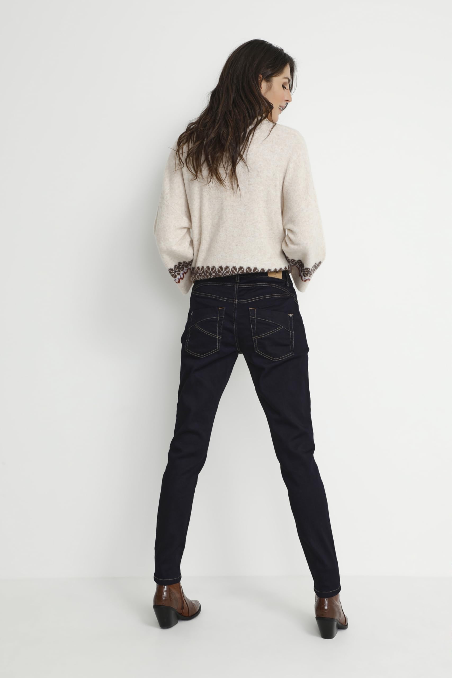 Cream Pantalones Vaqueros para Mujer con Cintura Ajustada Jeans