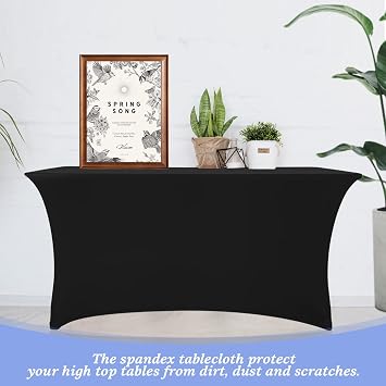 Grantop Black Stretchable Spandex Tablecloth, 4FT Tight Fitted Stretchy Table Cover Rectangular, Washable Stretch Rectangular Patio Table Covers for Party Wedding Event (Black, 4FT)