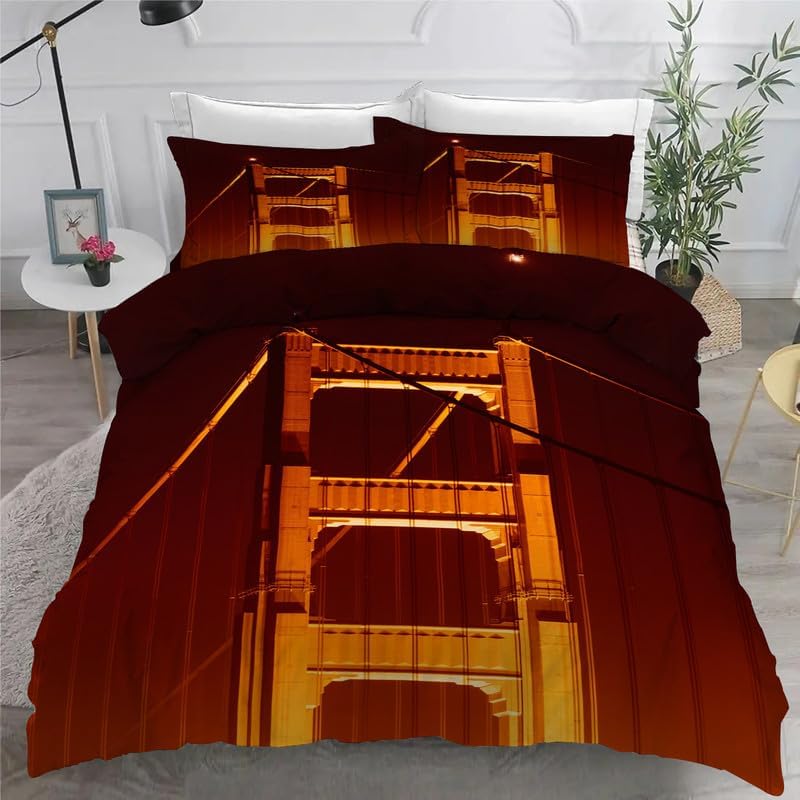 Juego de funda de edredón de puente con estampado de paisaje, funda de edredón de microfibra suave y 2 fundas de almohada de 20 x 26 pulgadas, juego