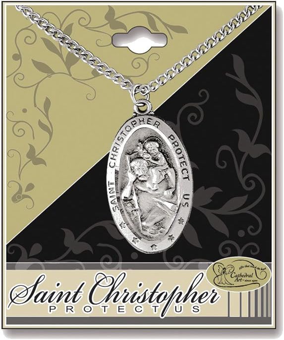 Cathedral Art STP203 Oval St. Christopher 1-1/4-Inch Pendant with 24-Inch Silver Chain