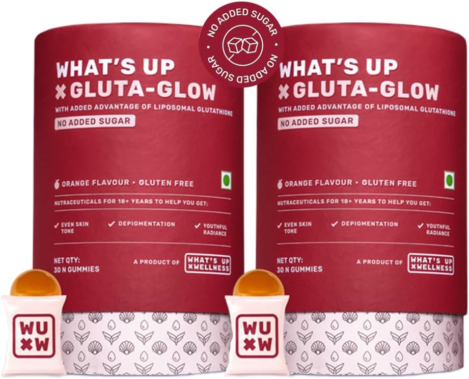 What's Up Wellness Gluta-Glow Gummies | Liposomal Glutathione Supplement with Vitamion C for Radiant Skin Tone | Depigmentation | Detoxification | 60 Days | Men & Women | No Added Sugar