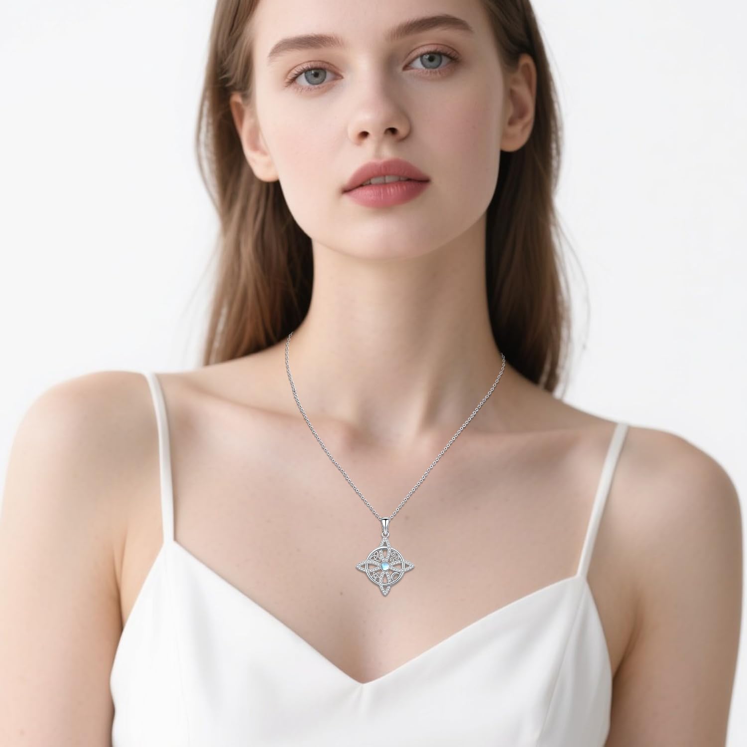 Keltische Halskette Damen Silber 925 Hexenknoten Anhänger Schmuck für Frauen