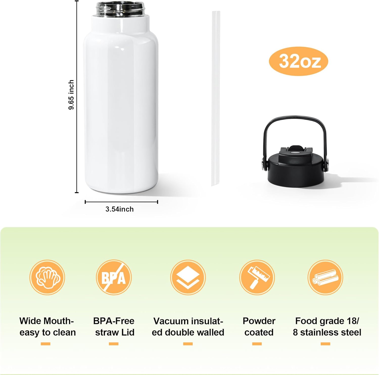 AGH 32 oz Sublimation Water Bottle Blanks, 4 Pack Double Wall Vacuum Flask Stainless Steel Sublimation Tumbler blank Sports Wide Mouth Water Bottle with Straw and Portable Handle - Image 2