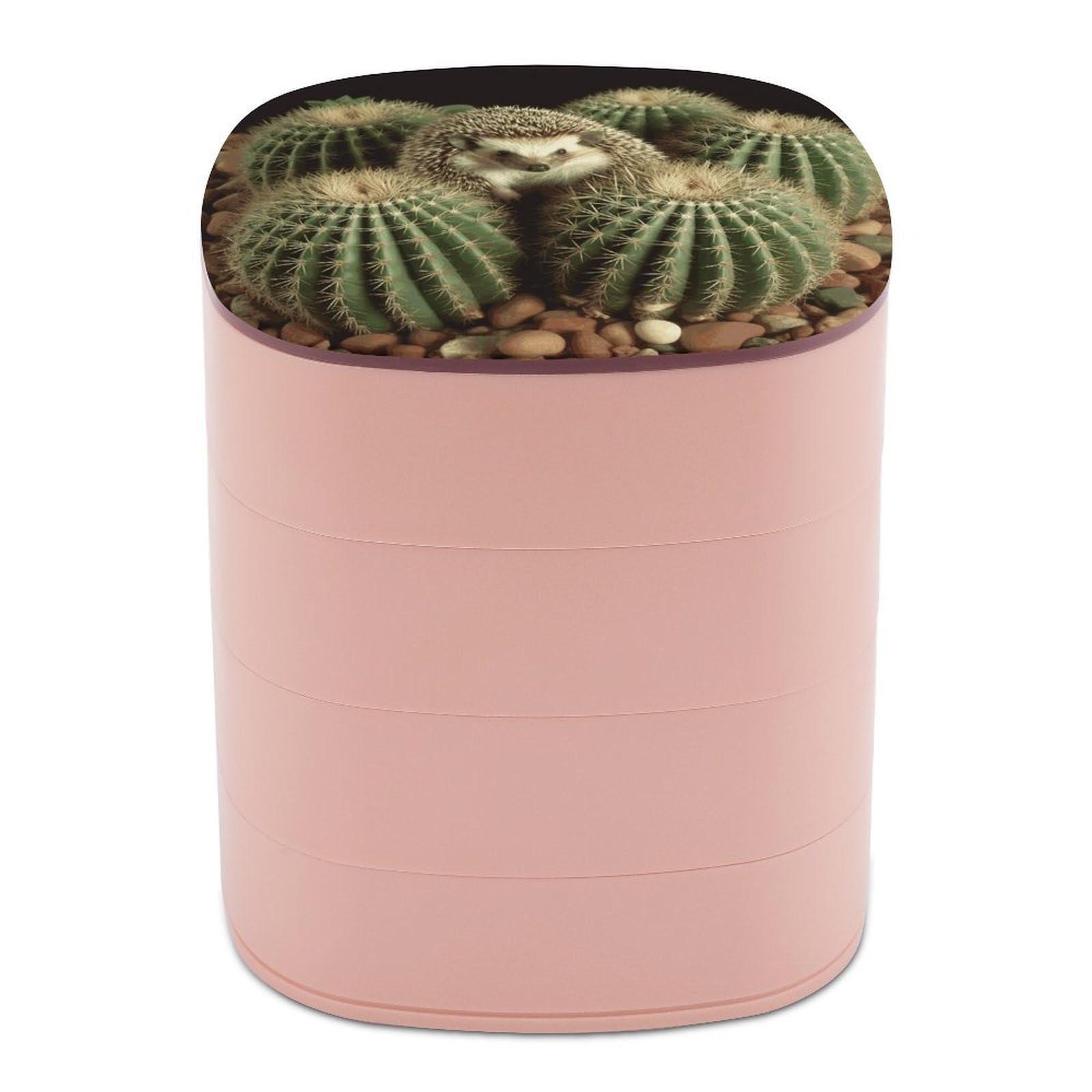 Btcowzrv Women's Style Hedgehogs Cactus Jewelry Organizer With Mirror, 4-Layer Rotating Jewelry Box For Ring Earring Necklaces Bracelets Hair Accessories, Gift For