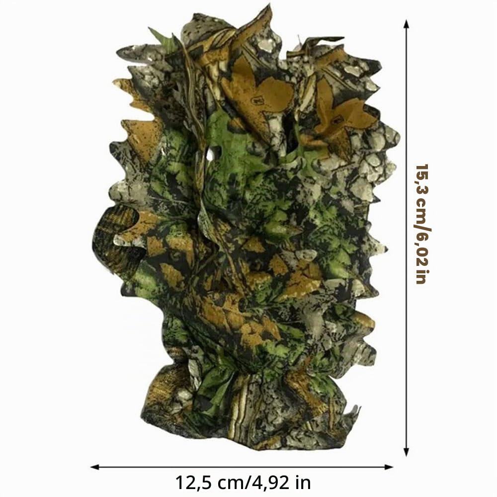 Cagoule camouflage 3D + gants - Ensemble de véritables feuilles de chêne - Camouflage - Ghillie - Masque pour le visage - Airsoft - Chasse - Photographie sauvage