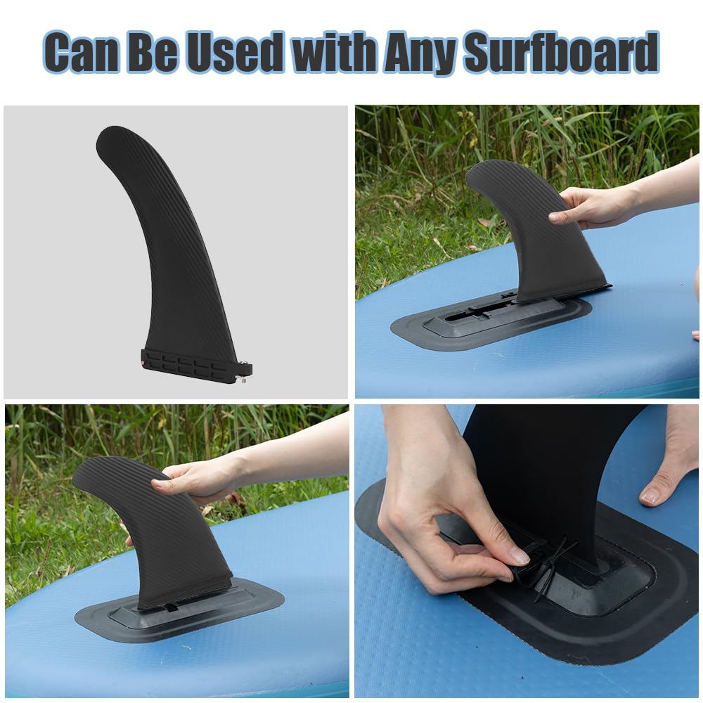 Pinna SUP Universale da 25,4 cm, Pinna Centrale in PVC per Tavola da Surf e Paddle Board, Leggera e Resistente all'Usura, Compatibile con Longboard e SUP (Nero)