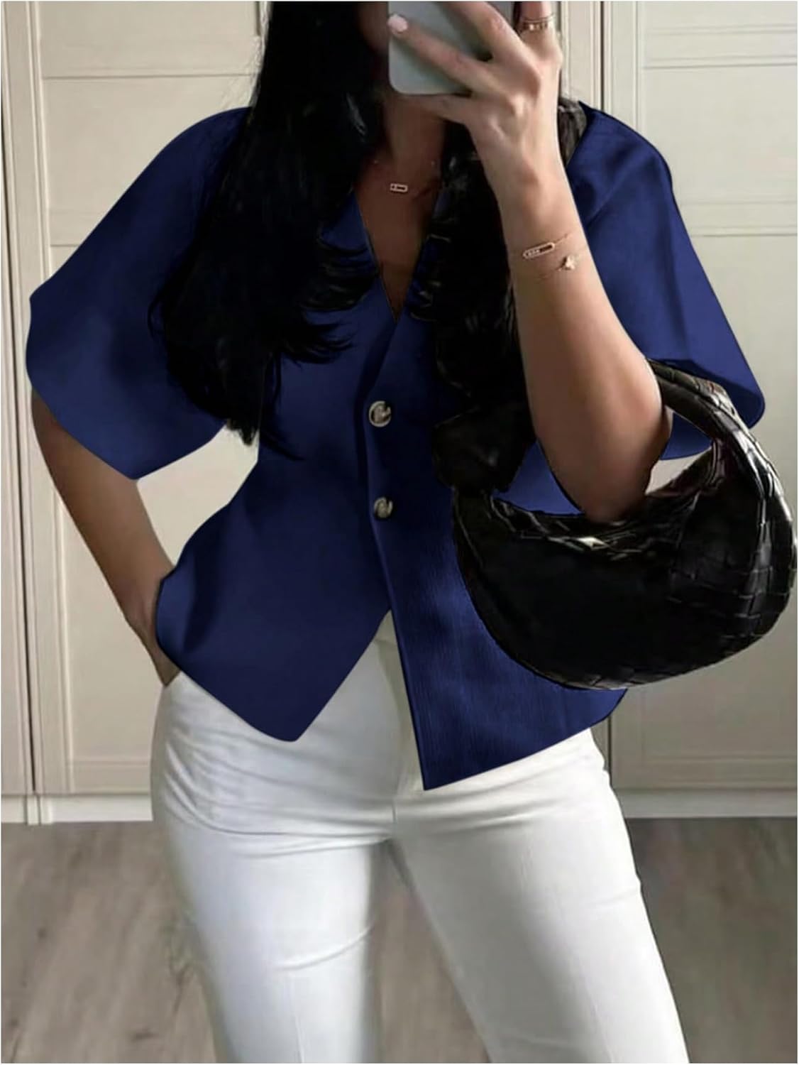 Verdusa Women's Old Money Clothes Summer Short Sleeve Cardigans V Neck Button Down Lightweight Outerwear Knit Sweater - Image 3