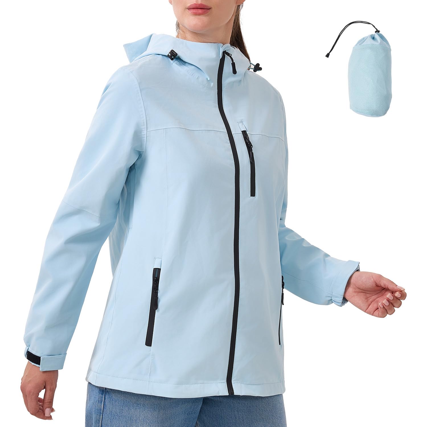 PYALT Regenjacke Damen 10000MM Wasserdicht Outdoorjacke Atmungsaktiv Übergangsjacke Leichte Jacke mit Kapuze Windbreaker zum Wandern Reisen Treking Fahrrad