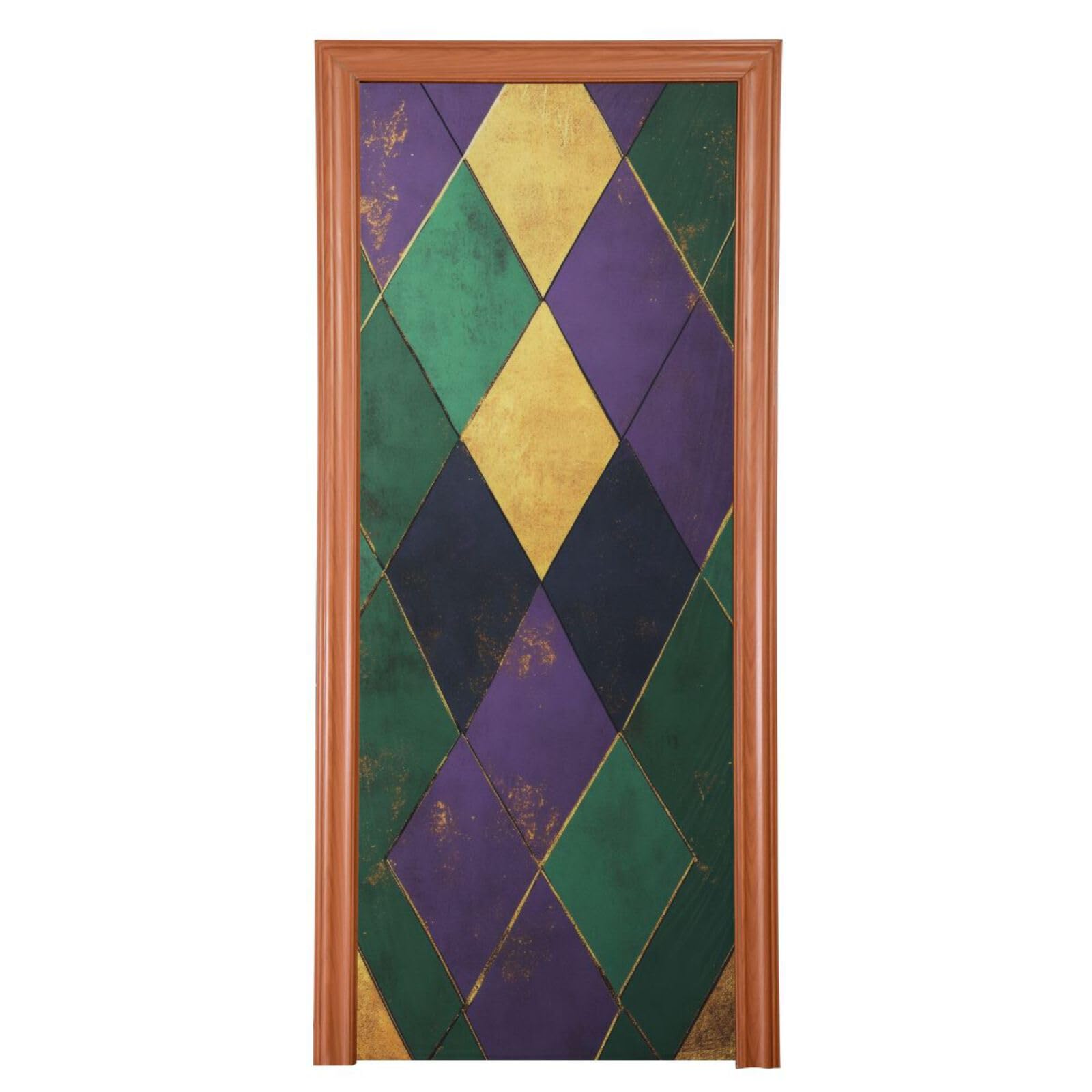 FLildon Mardi Gras Geometric Rhombus Door Cover Decoration, Party Accessory Porch Decor for Festive Ornament Room Door Covers 36 x 98 Inch