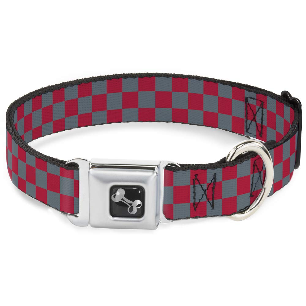 Buckle Down 16-23" Checker Crimson Red/Gray Dog Collar Bone, Wide Medium