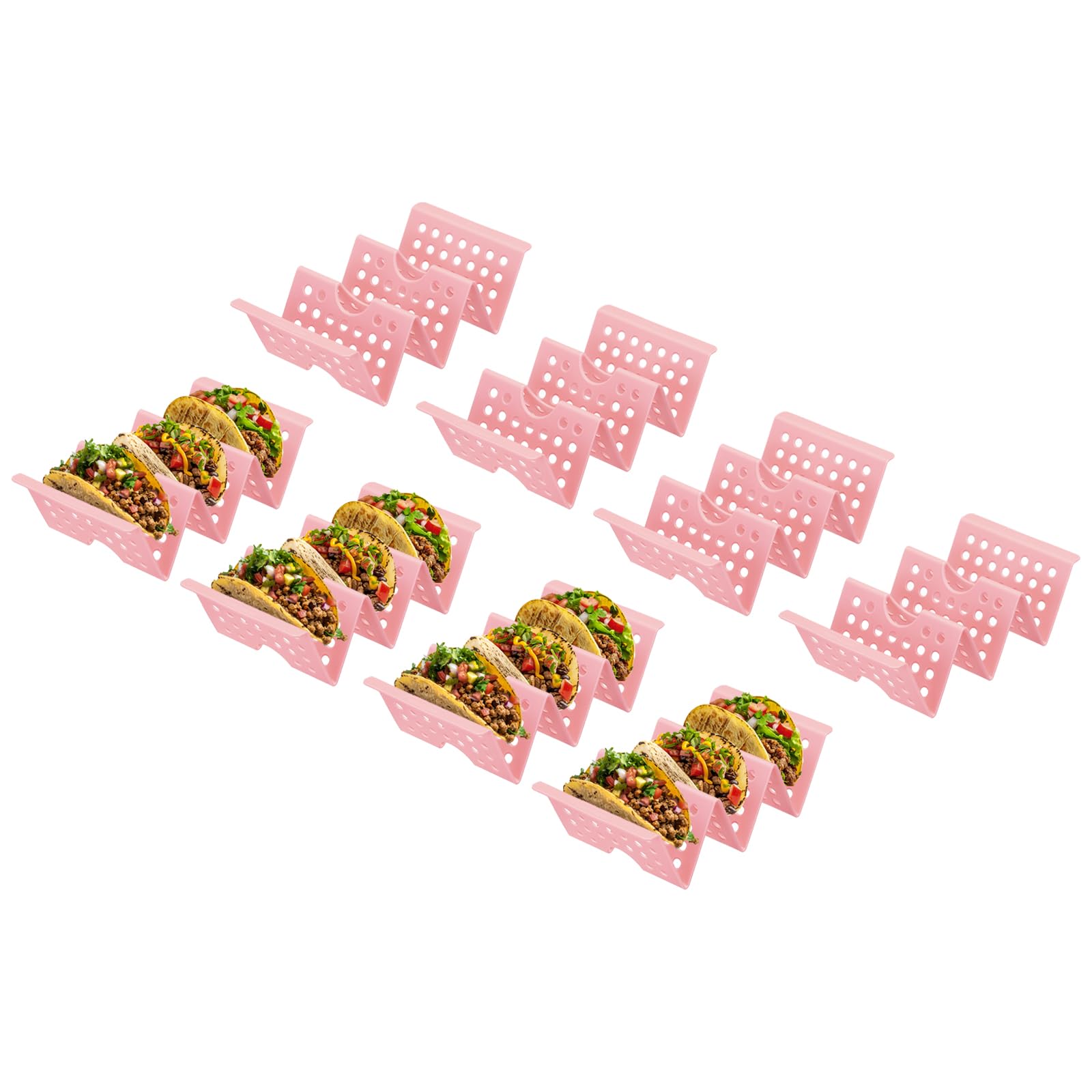 sourcing map 8 Pcs Taco Holder Stand, Plastic Taco Plates Hold Up to 3 Tacos, Hollow Carved Taco Shell Holder, Dishwasher Microwave Safe, Pink