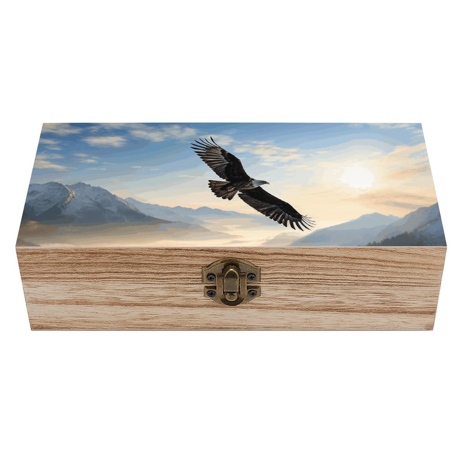 WAFICAC Eagle Mountains Wooden Keepsake Box Wooden Box with Hinged Lid Decorative Storage Boxes Unique Gift Ideas for Men & Women Size 7.9" X 3.9" X 2.3"