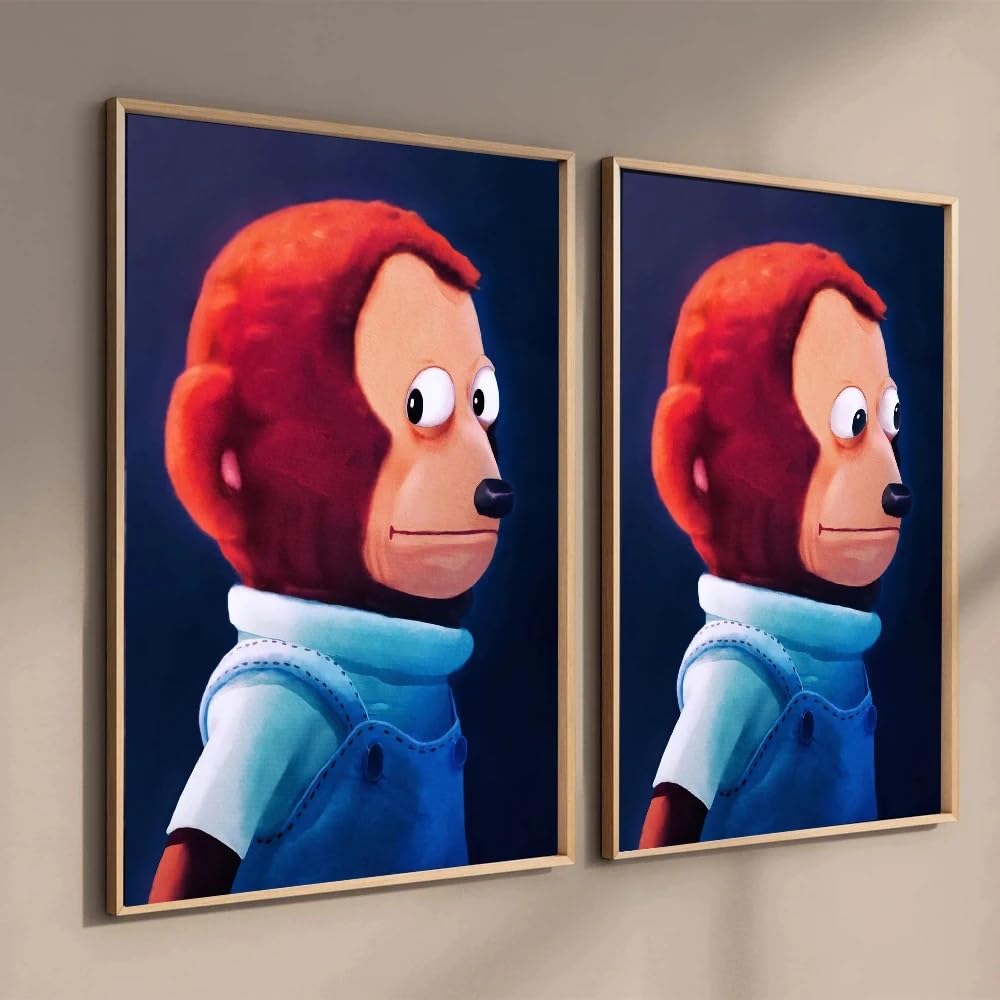 ZHUOYA Zabawna małpa marionetka mem plakat obraz na płótnie nadruk humor kreskówka zwierzę sztuka ścienna obraz do pokoju dziecięcego wystrój pokoju dziecięcego (70 x 110 x 2 cm/ramka)