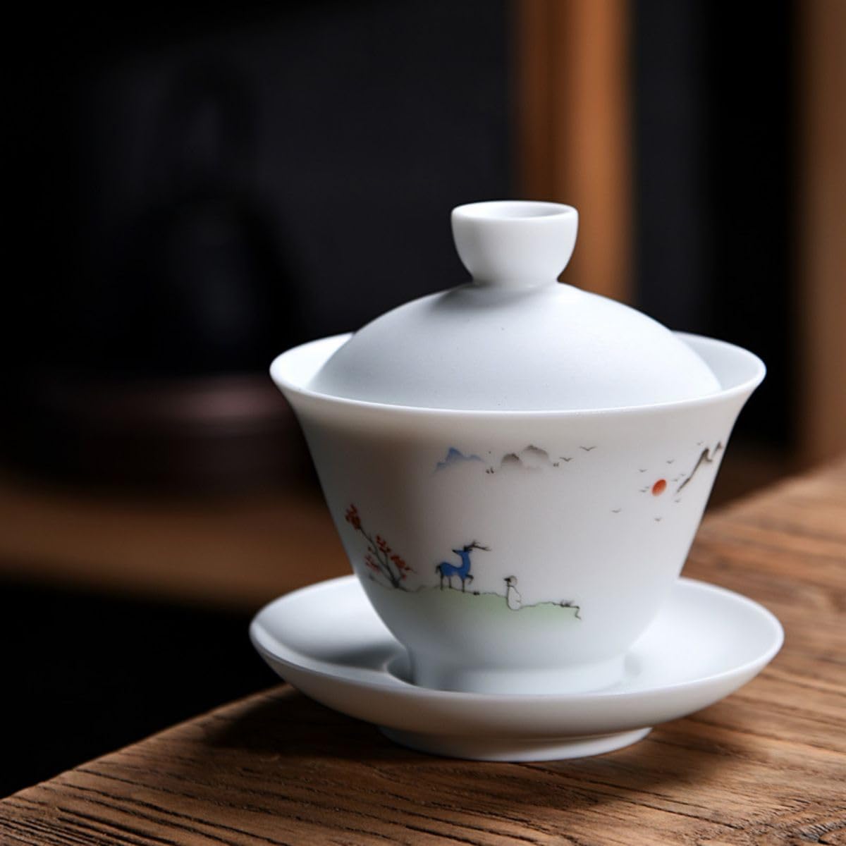 中国茶碗 Amazon.com: Z1633 白瓷盖碗茶杯德化手绘青花Ceramic Tea Cup