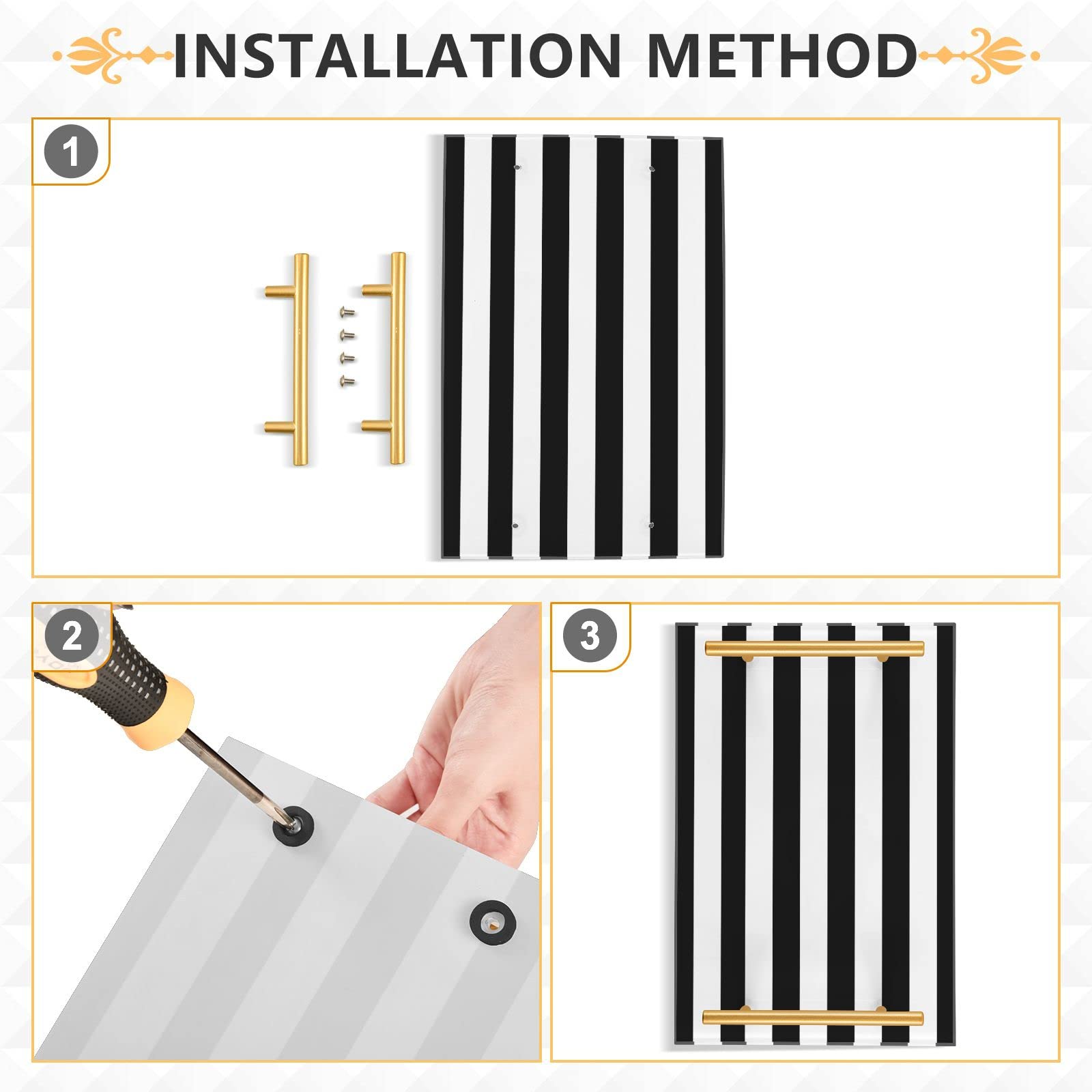 Black and White Striped Vanity Tray for Bathroom Counter Halloween Decorative Kitchen Coffee Trays Acrylic Jewelry Perfume Makeup Organizer Tray Holder, Rectangle 7.87