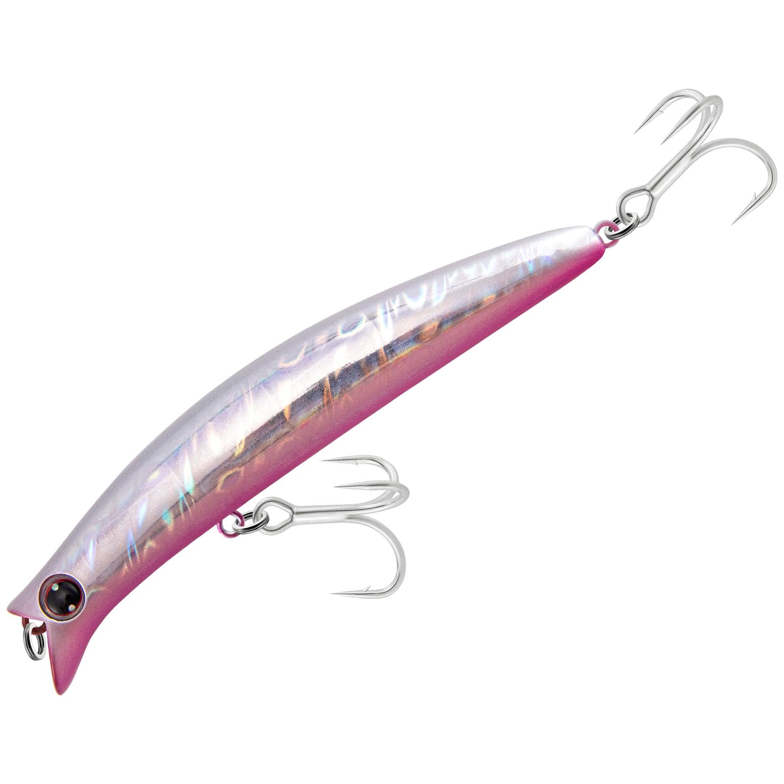 Dr.Fish Floating Lure 110mm/16g Surface Minnow Lure Treble Hooks Laser Scale Popper for Saltwater Bass Pike Bass Trout Surface Shore Fishing Color: Sliver Purple