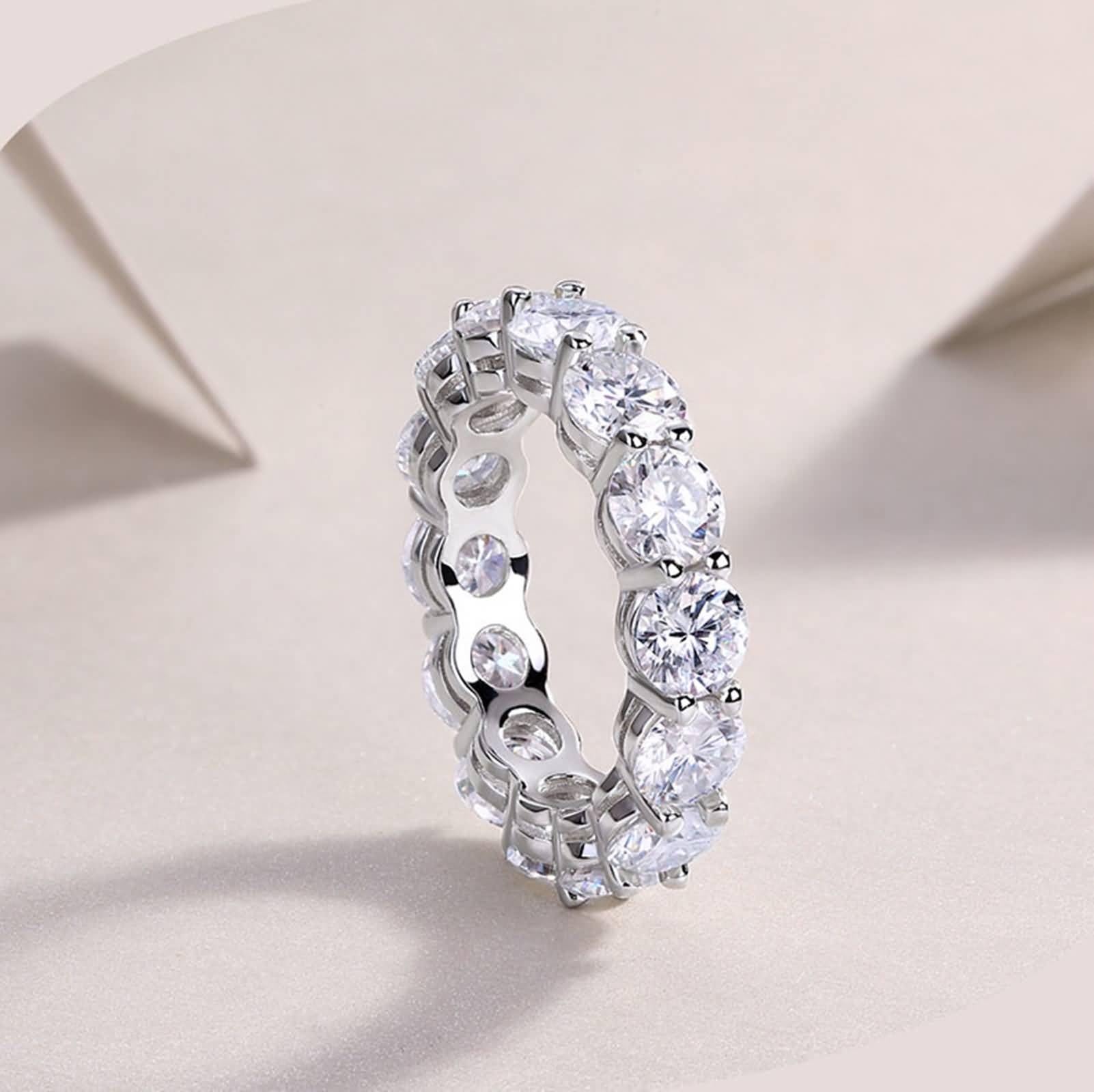 Unisize Ring, Ringe Frauen Cool 5mm Moissanit-Ring Silber 18K Weißgold Größe 47 (15.0)