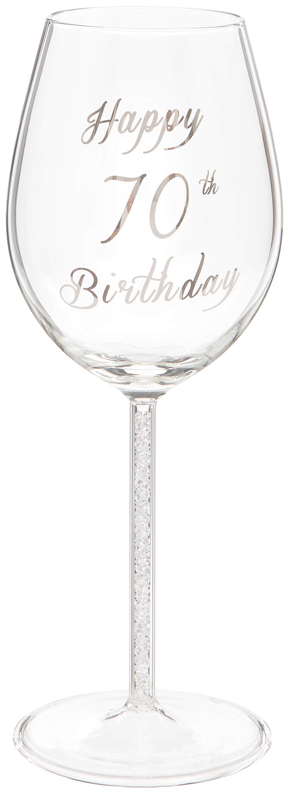 Maturi Transparent With Silver Stem Happy 70Th Birthday Wine Glass With Silver Diamond Stem - 400Ml / 13.5 Fluid Ounces