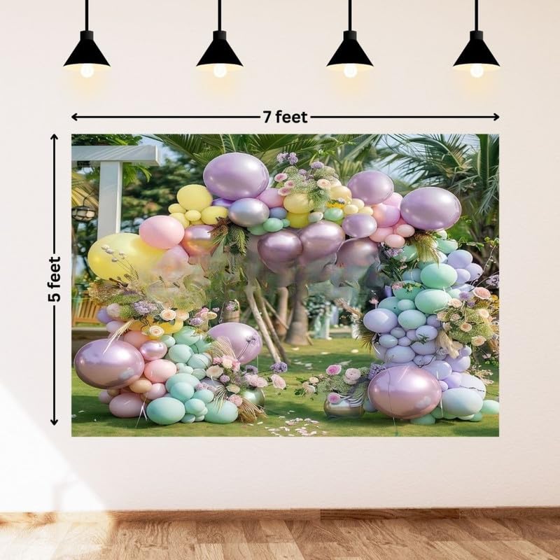 Image of Pastel Balloon Backdrop with Floral Accents - Elegant Party Decoration for Birthday, Baby Shower, Wedding, and Photo Booth