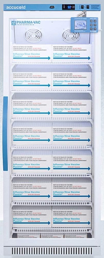 Summit Appliance ARG12PVDL2B Pharma-Vac Performance Series 12 Cu.Ft. Upright Vaccine Commercial All-refrigerator with Glass Door, Factory-installed Lock, Automatic Defrost and White Cabinet