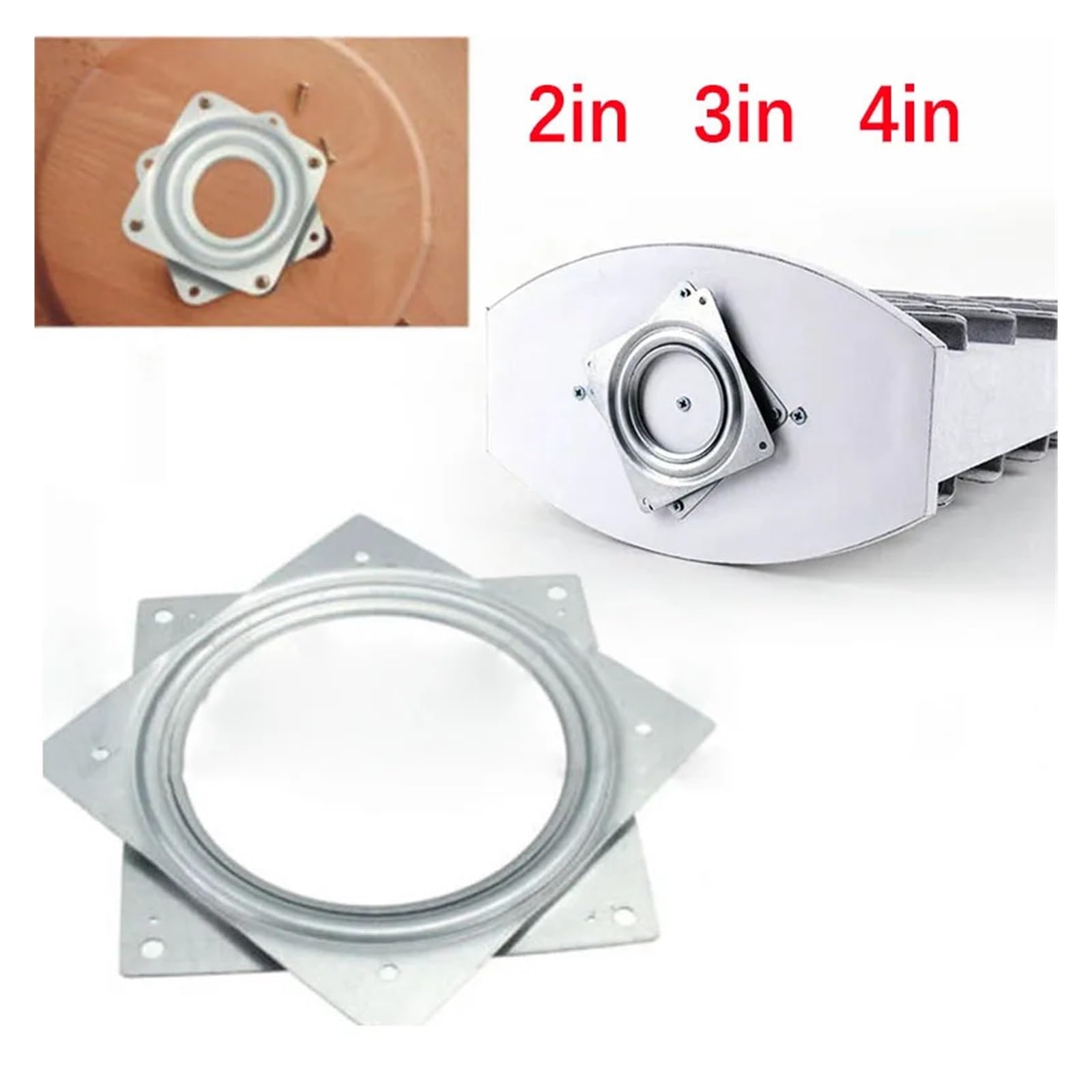 Base girevole con piastra orientabile, Piatto girevole quadrato in acciaio Cuscinetto rotante a 360 gradi da 2-4 pollici for sedie girevoli ufficio(4inches)
