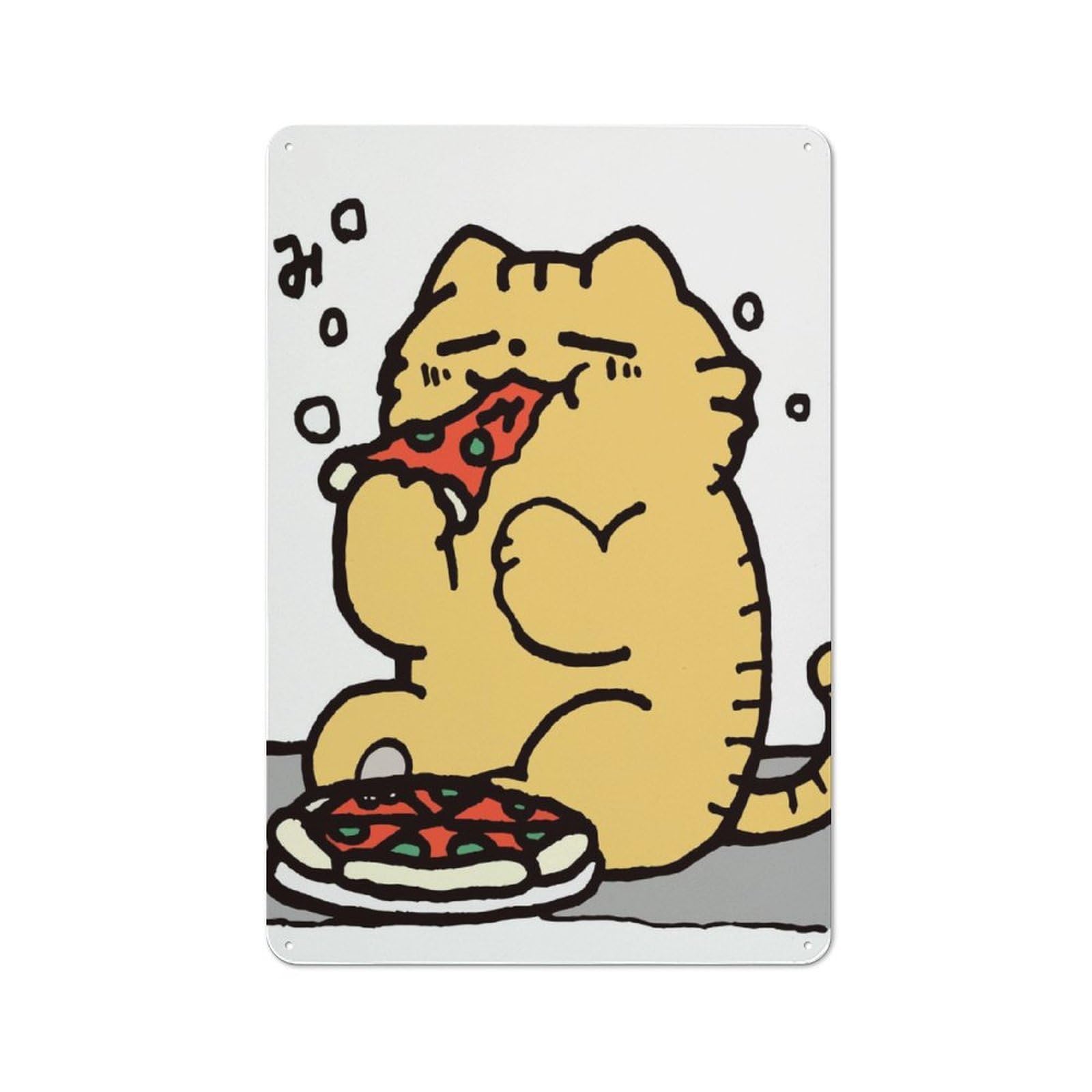 Junmoney Cat Eating Pizza Decorative Tin Sign With Design 30X20cm, Classic Retro Room Decor For Kitchen, Hallway, Bar Or Small Cafe