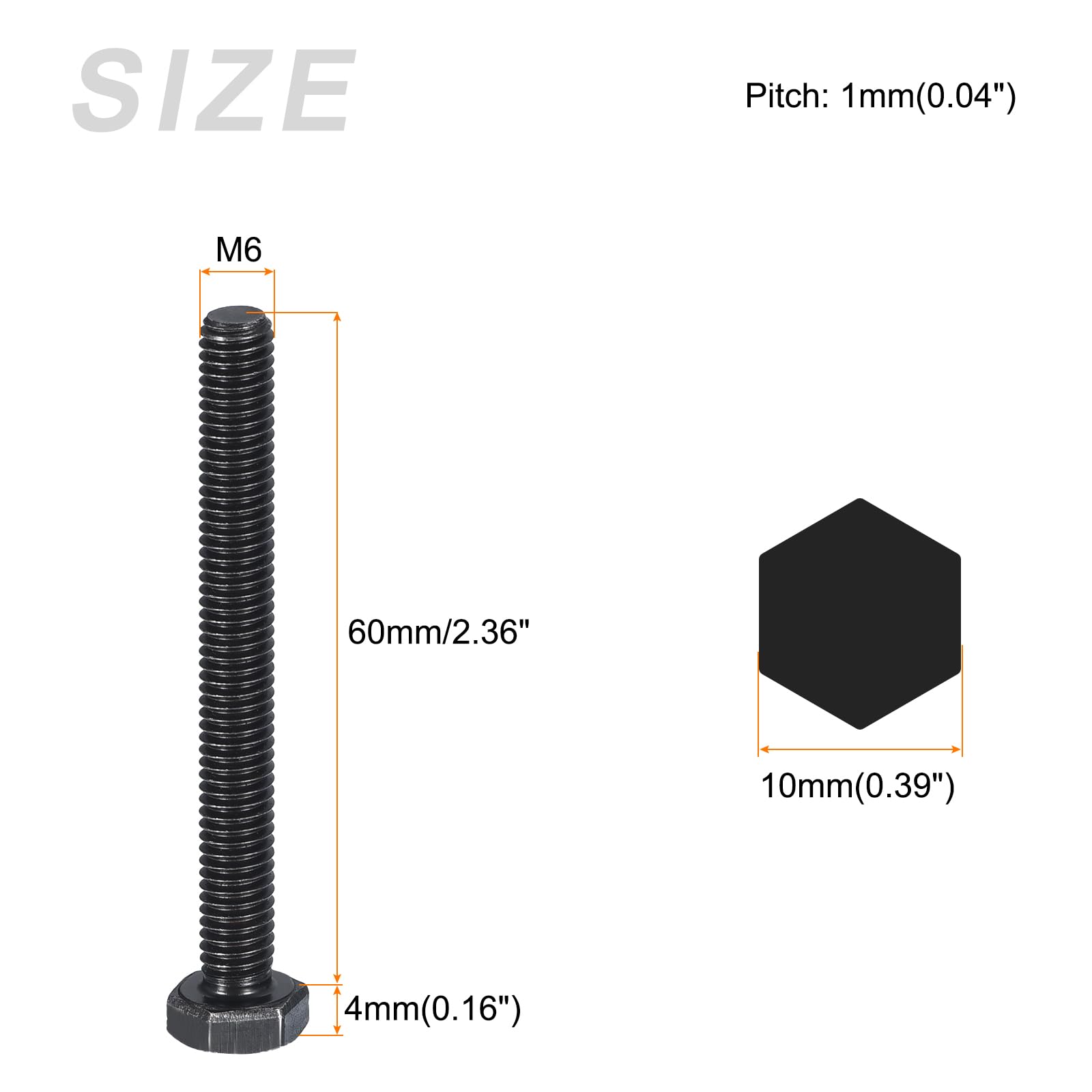 METALLIXITY Hex Bolts (M6-1x60mm) 10Pcs, 8.8 Grade Carbon Steel Fully Threaded Black Oxide - Image 2