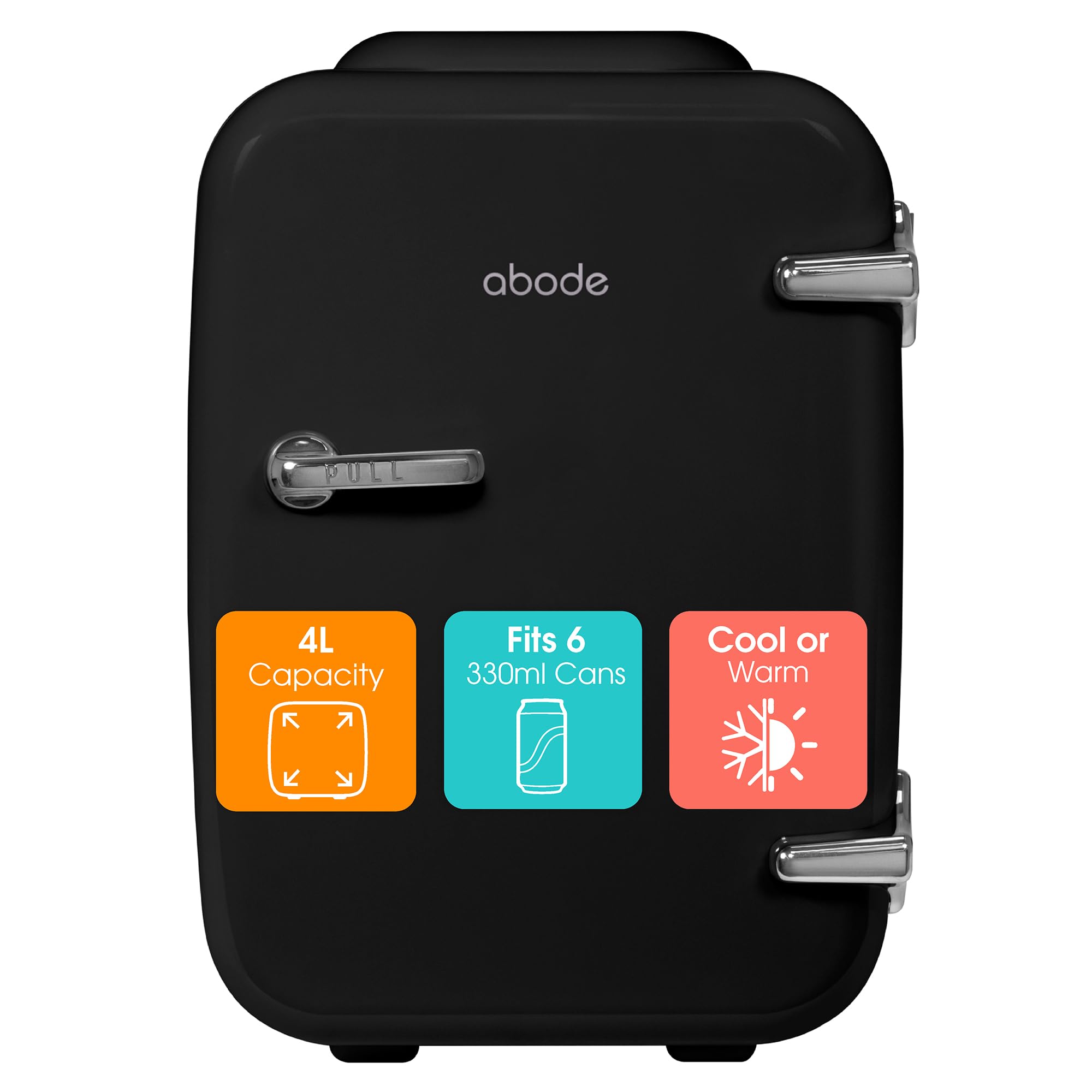 Abode Pink Mini Fridge A4CLR201P 4L/6 Can Portable Thermoelectric Mini Cooler & Warmer for Drinks, Cosmetics/Makeup/Skincare, AC/DC Power, Retro Style, For Bedroom, Home, Caravan, Car — view 12
