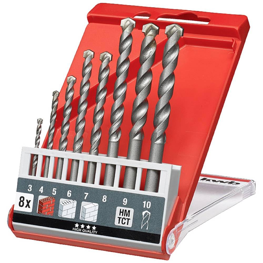 kwb 49039800 Brocas para piedra, Juego de 8 piezas | Acero recuperado | vástago cilíndrico | para taladros de percusión y atornilladores de impacto a batería