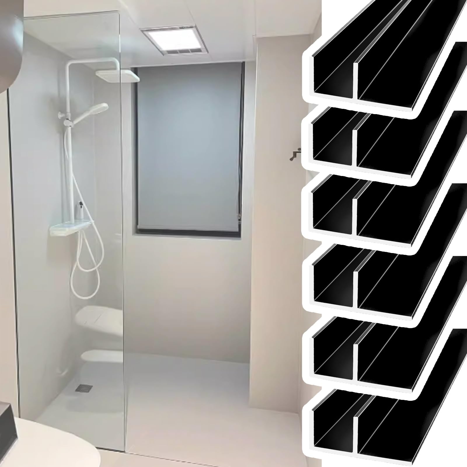 Djphofs 6Pcs Matte Black Aluminum F-Channel For Shower Door, Deep Cuttable Fixed Deep Track, Heavy-Duty F- Shower Glass Channel For Homes Hotels Offices(,L1.5m(59In) W10.3mm(0.41In))