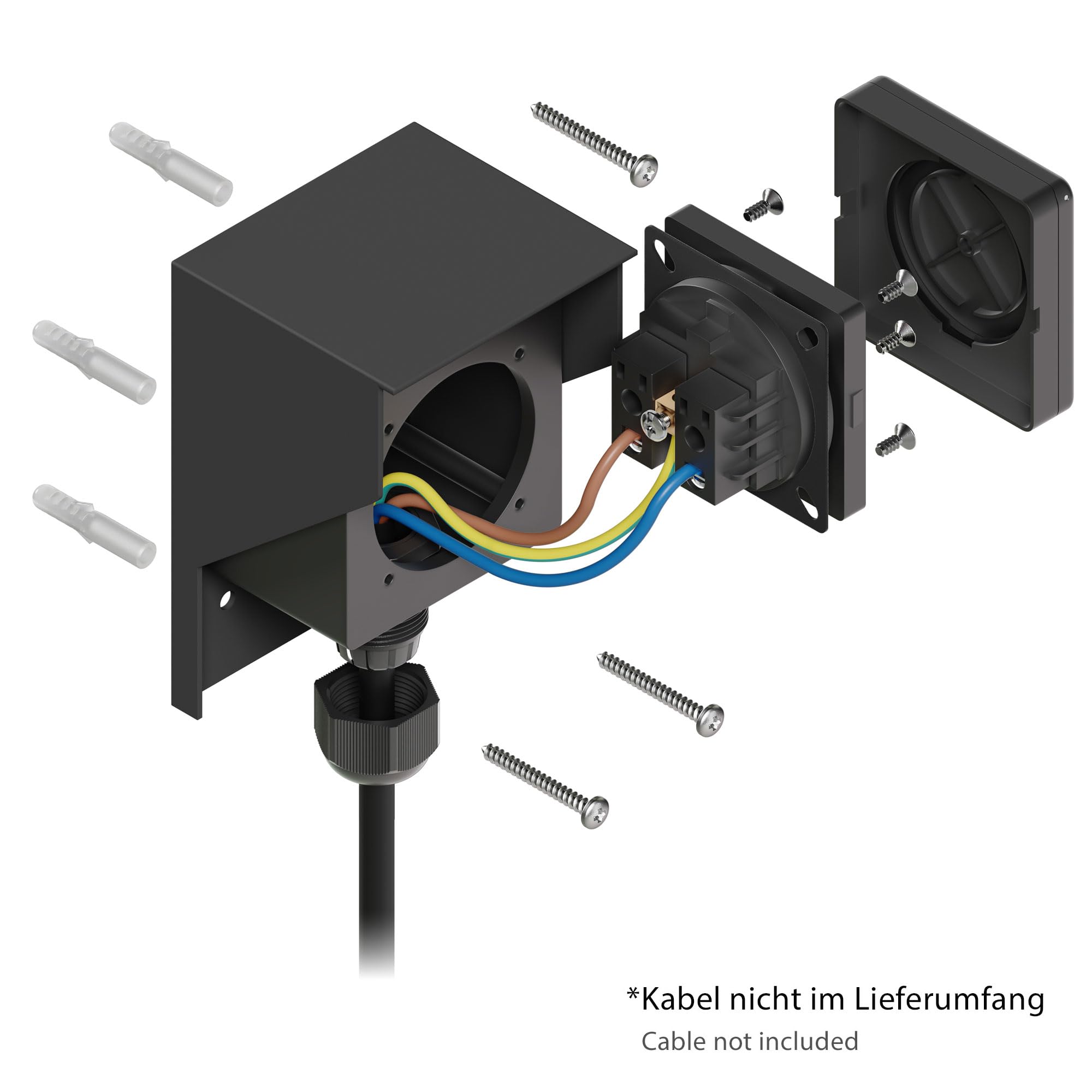 ledscom.de 3 prese PIWI per esterni/ambienti umidi, a vista, IP44, singola Schuko, 16 A/230 V, acciaio inossidabile, plastica, antracite