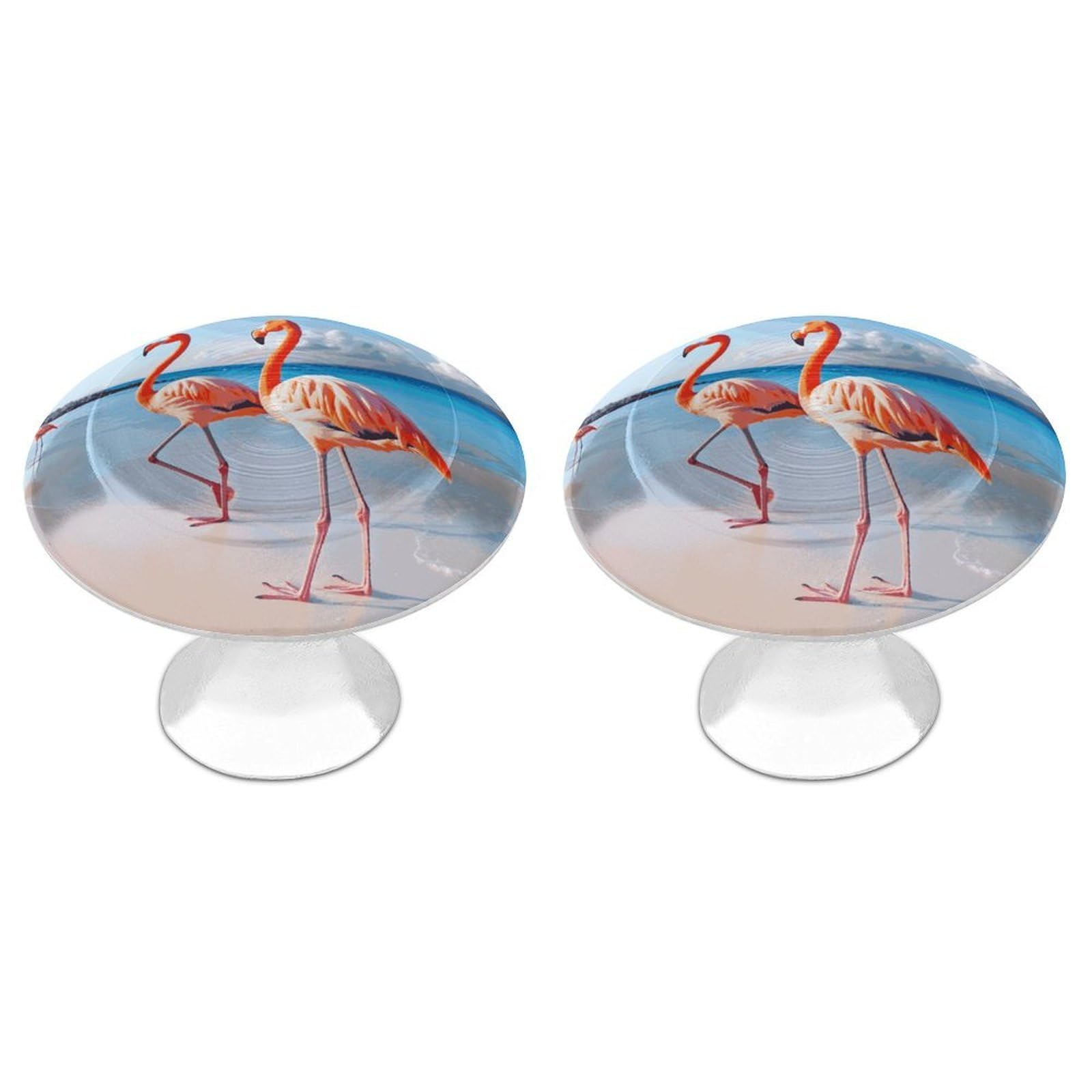 MUSM Pink Flamingo on Beach Cabinet Knobs Aluminum Alloy Drawer Handles Kitchen Drawer Pulls Round Door Knob with Screw Simple Cabinet Hardware for Dresser Furniture Bathroom 2Pack