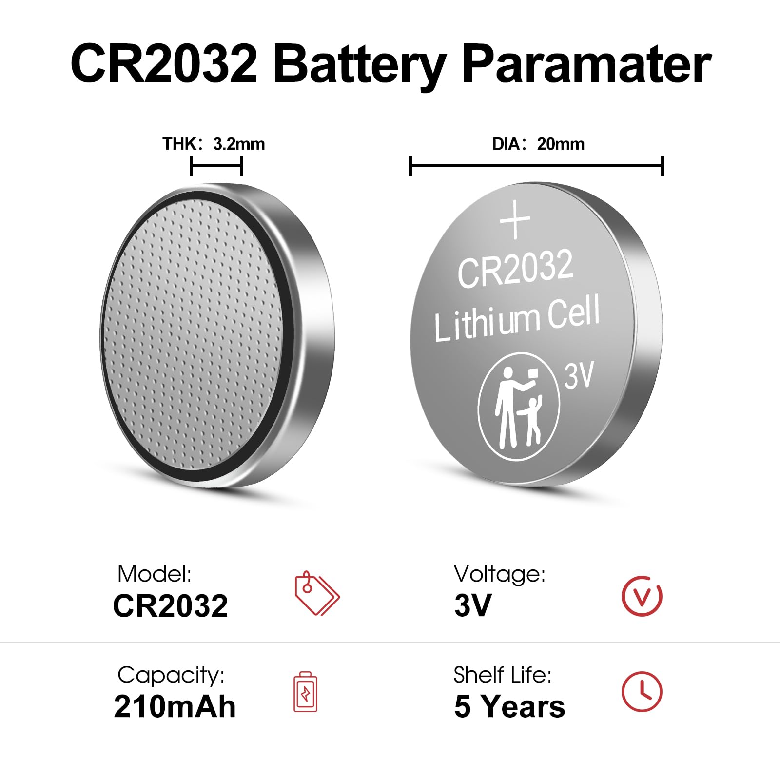 CR2032 - Batería de litio de 3 V, paquete de 100, batería de botón de 3 V, batería de litio para relojes, calculadoras, control remoto de coche, llavero
