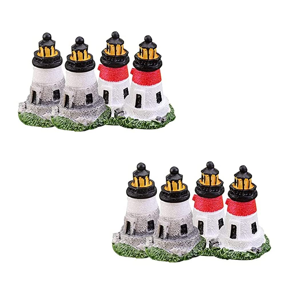 Mini Nautical Lighthouse Resin Decoration, SYOSI 6Pcs Miniature Lighthouse Model Cake Toppers Beach Coastal Table Ornaments Nautical Gifts Garden Yard Lawn Decoration Random Color