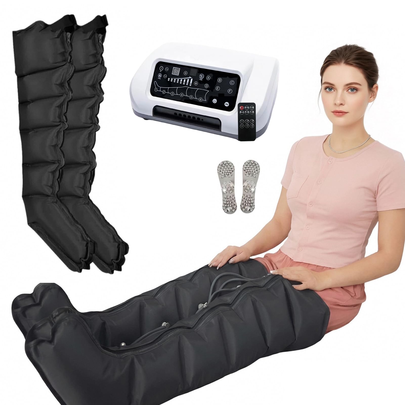 Botas Presoterapia Piernas, Presoterapia Profesional para Casa 6 Cámaras Botas de Presoterapia Silenciosas,Favorece una Mejor Circulación, Drenaje Linfático, 6 Programas de Masaje