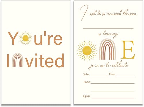 Miniatura 1 de First Trip Around the Sun - Invitaciones para fiesta de cumpleaños con sobres, juego de 20 invitaciones de fiesta de cumpleaños con sol bohemio,