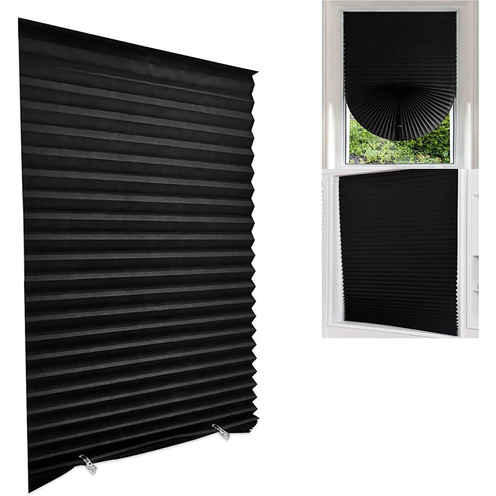 Self Adhesive Blinds White Blind for Window, Temporary Shade, Light Filtering Pleated Fabric,Self Adhesive Blinds Room Darkening(Black)