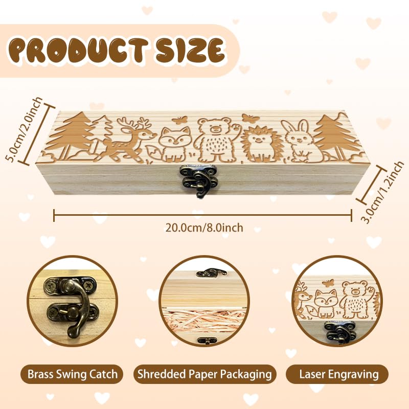 CHGCRAFT Pregnancy Test Keepsake Box Cartoon Cute Forest Animals Wooden Pregnancy Announcement Gifts Box with Raffia Ribbon and Lock Announcement Gifts for Dad Husband 8x2x1.2 inch - Image 2