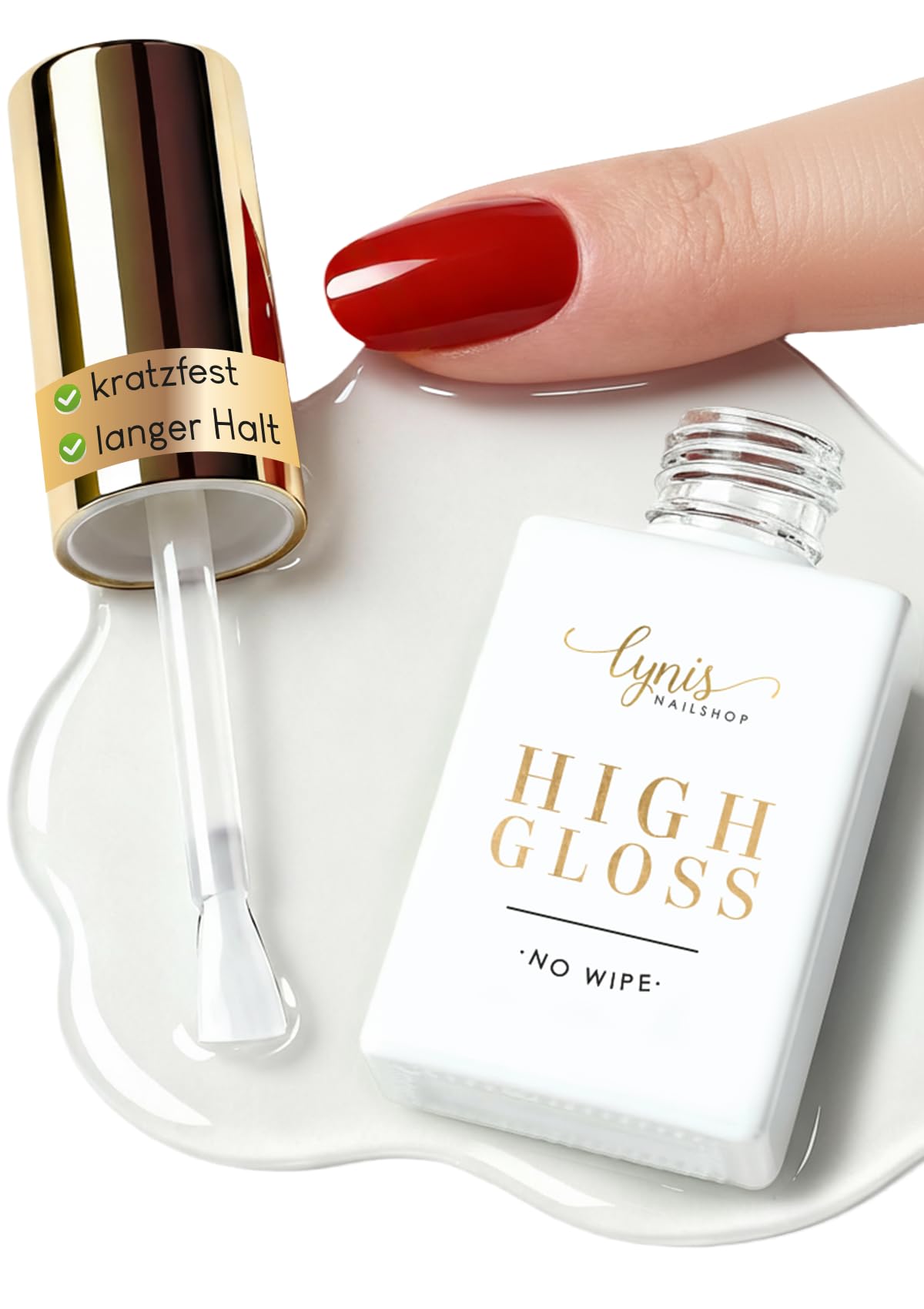 High Gloss Top Coat UV GLANZ Versiegler für Nägel 10 ML · Quick Finish ohne Schwitzschicht + kein Vergilben + wochenlanger Glanz wie an Tag 1 · Lynis-Nailshop.de