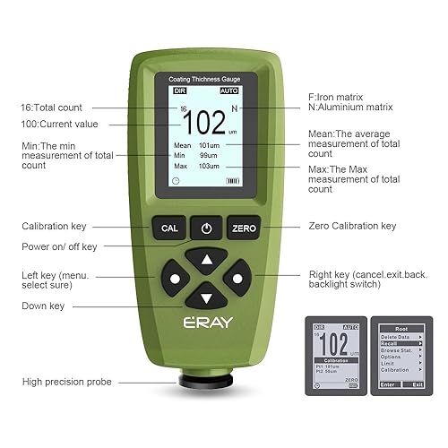 Miniatura 3 de ERAY Medidor de grosor de pintura medidor de grosor de revestimiento de automóvil usado medidor de grosor de pintura con pantalla LCD de
