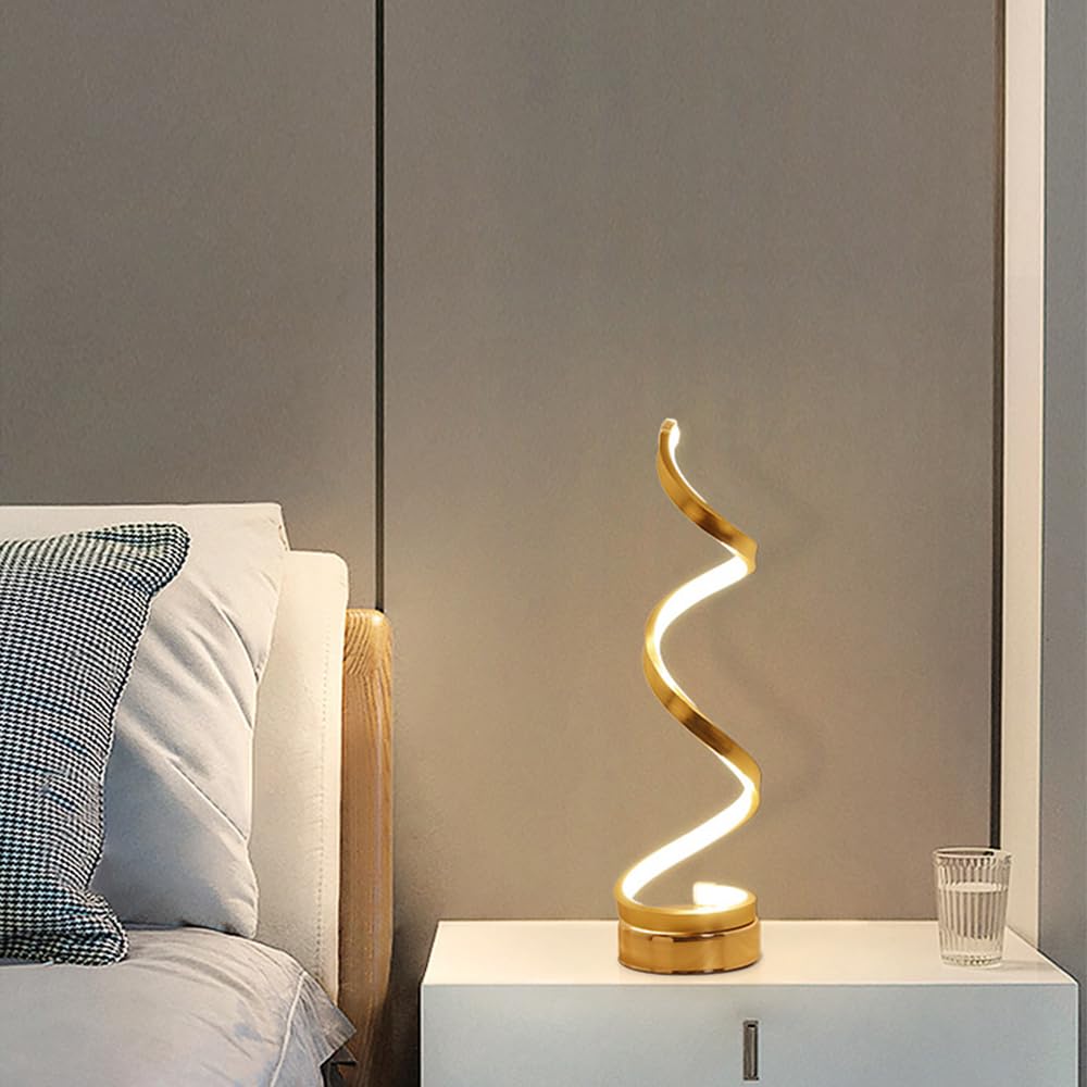 Mengjay Lampe de chevet en LED spirale,Lampe de table/éclairage décoratif,LED Moderne Lampe de Bureau,3 températures de couleur Pour Chambre à Coucher, Salon et Bureau (Doré)