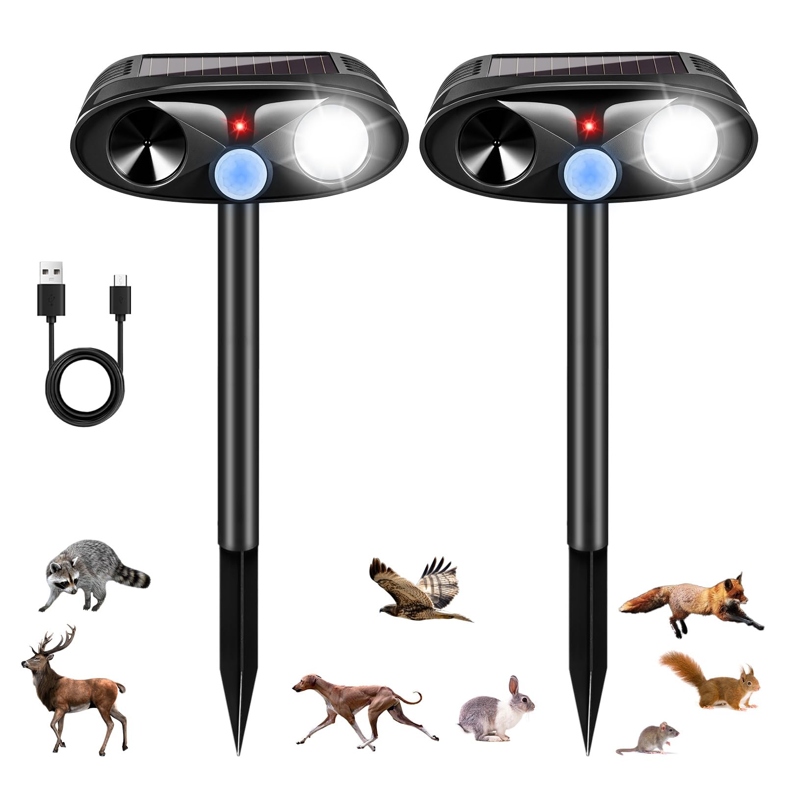 Répulsif solaire pour animaux : Lot de 2 bornes de protection cour et jardin