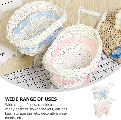 Miniatura 7 de Decoración de alimentos 2 piezas de mimbre para cochecito de bebé, cochecito de bebé, cesta de flores tejida para baby shower, centro de mesa,