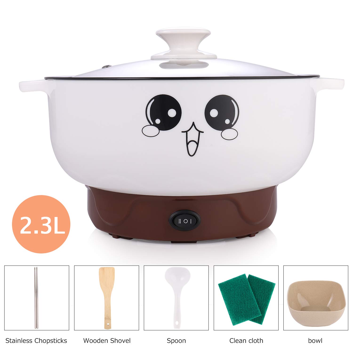 Mini pentola riscaldante elettrica antiaderente, padella elettrica in acciaio inossidabile da 2,3 litri, padella rotonda multi-fornello con coperchio per frittura/stufato/vapore, perfetta per pasta