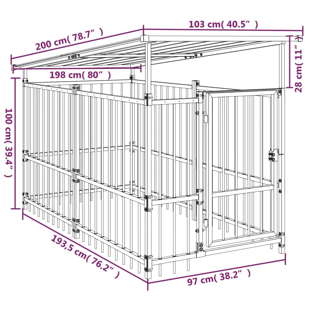 vidaXL Chenil d'Extérieur avec Toit pour Chiens Acier 1,88 m² Cage Enclos