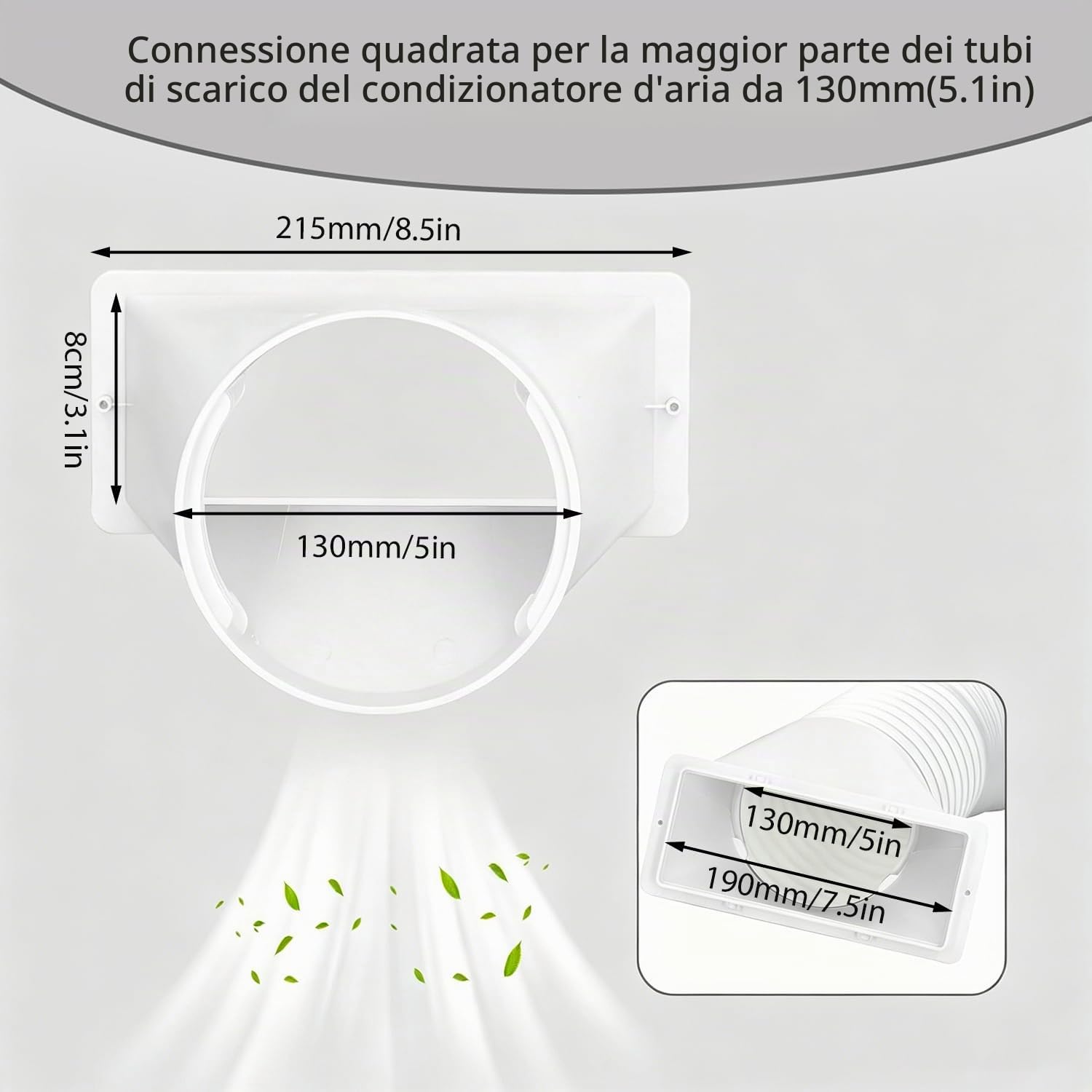 Accoppiatore di Scarico per Tubo Flessibile del Condizionatore D'aria Connettore per Tubo Flessibile Ca Portatile da 5 Pollici Filettatura in Senso Orario E Antiorario Adattatore per Tubo Flessibile