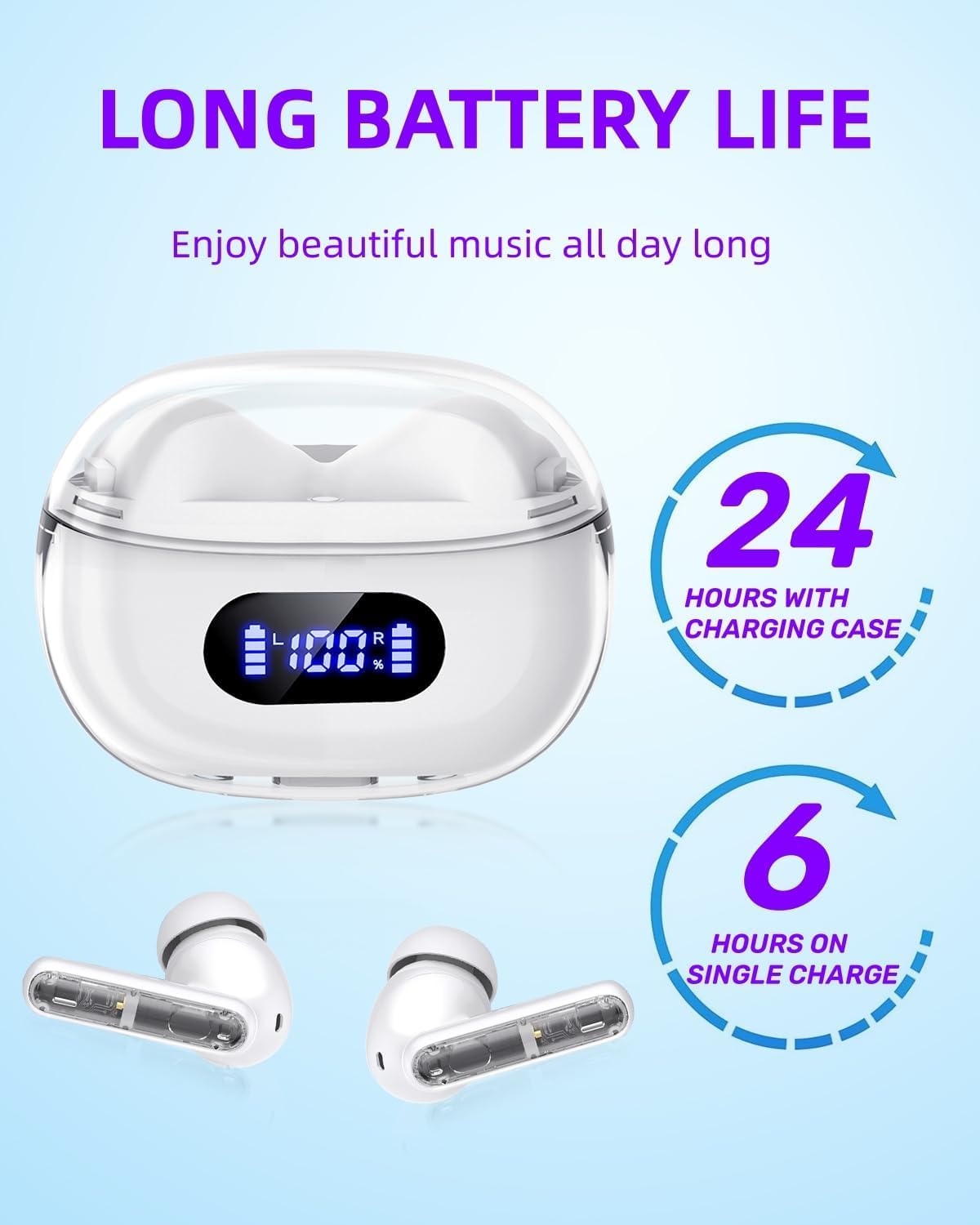 Auriculares inalámbricos P1 PRO con estilo translúcido, auriculares Bluetooth con micrófonos de llamada claros, IPX7 impermeables, auriculares inalámbricos de graves profundos, compatibles
