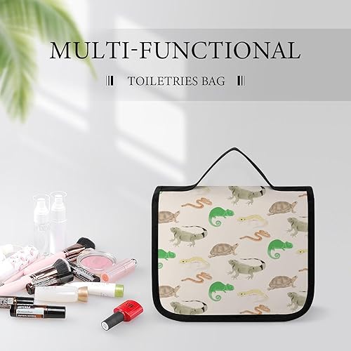 Miniatura 5 de Bolsa de aseo para reptiles de lagarto, tortuga, leopardo, Gecko, para mujer, bolsa de maquillaje de viaje, organizador de cosméticos con gancho